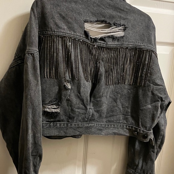 Black Blu B s/m Denim Jacket with Fringe - Picture 1 of 11